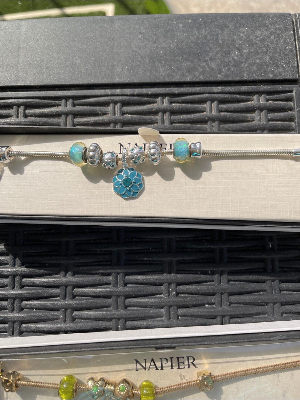 Napier Silver-Tone Bracelet with Turquoise Flower Charm and Beads
